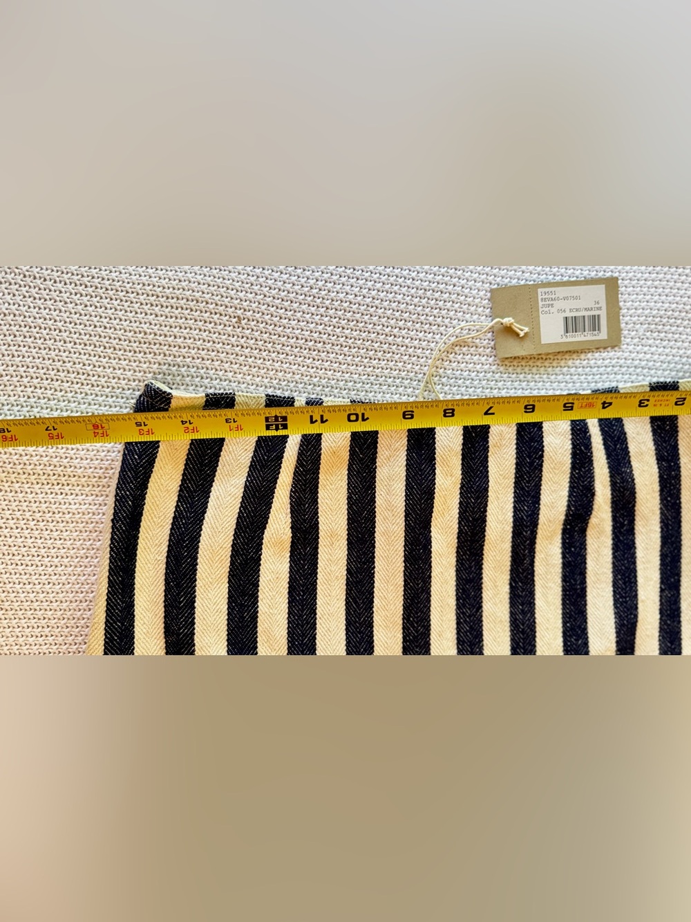 VANESSA BRUNO Boho IKA Cream Jute & Navy Blue Striped Fringe Mini Skirt - Picture 14 of 16